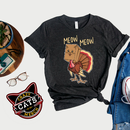 Meow Meow Turkey Thanksgiving Unisex Dark Shirt