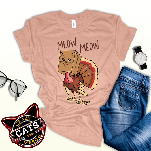 Meow Meow Turkey Thanksgiving Unisex Light Shirt