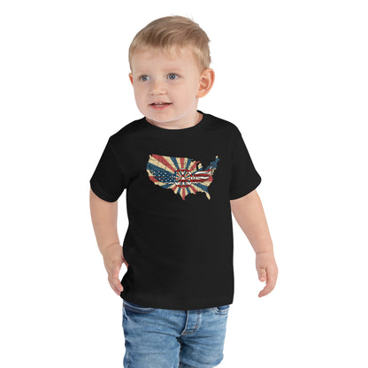 Retro American Flag Peace Sign Wings Map Kids Tee