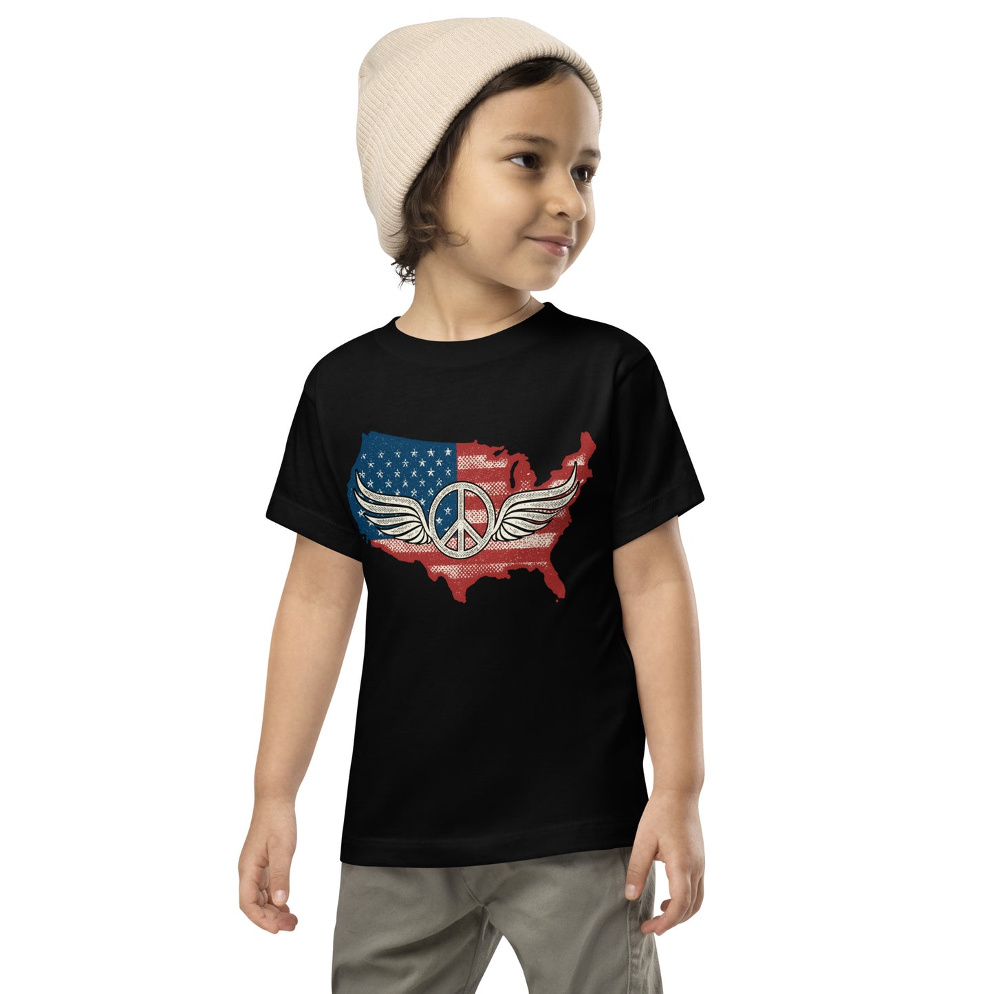 America Patriotic Peace Sign Symbol USA Flag Kids Shirt