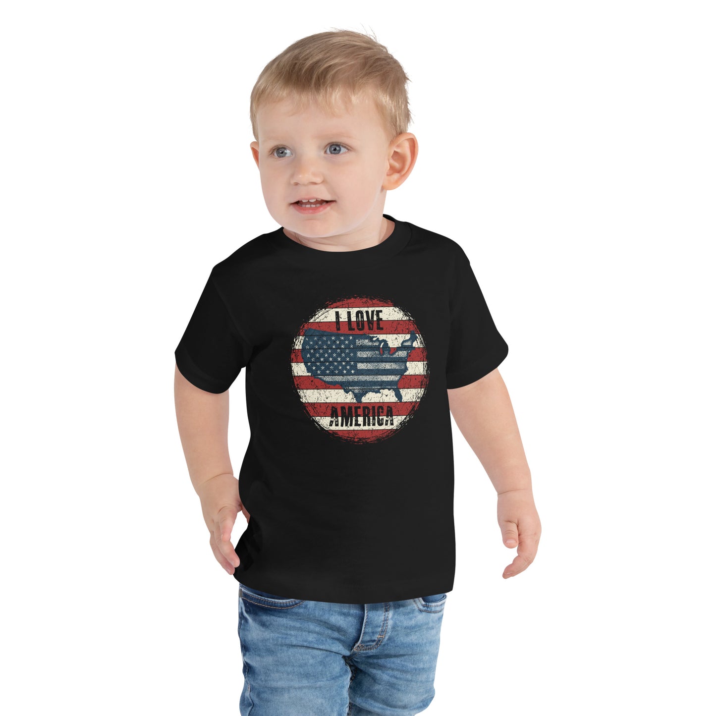 Retro Patriot I Love America USA Flag Map Kids Dark Shirt