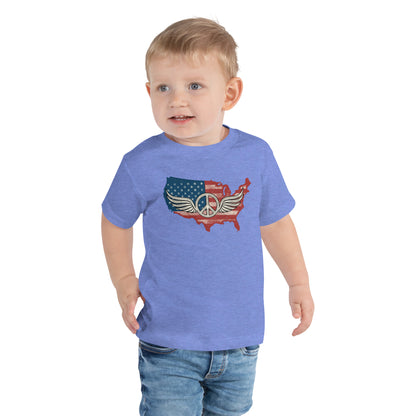 America Patriotic Peace Sign Symbol USA Flag Kids Shirt