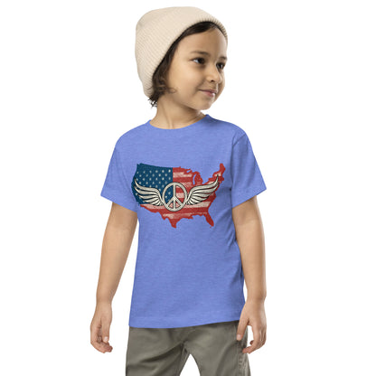 America Patriotic Peace Sign Symbol USA Flag Kids Shirt