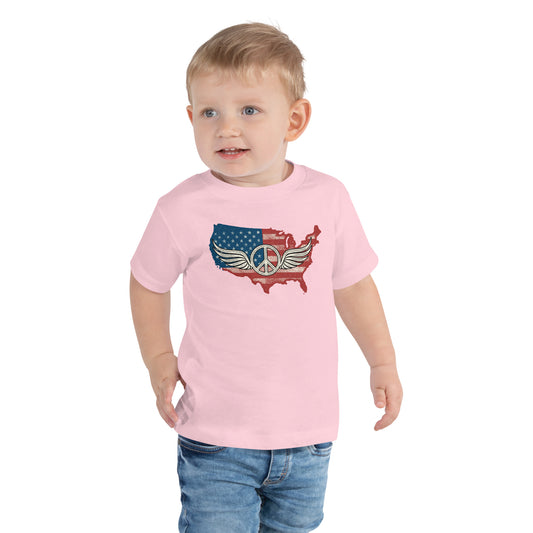 America Patriotic Peace Sign Symbol USA Flag Kids Shirt