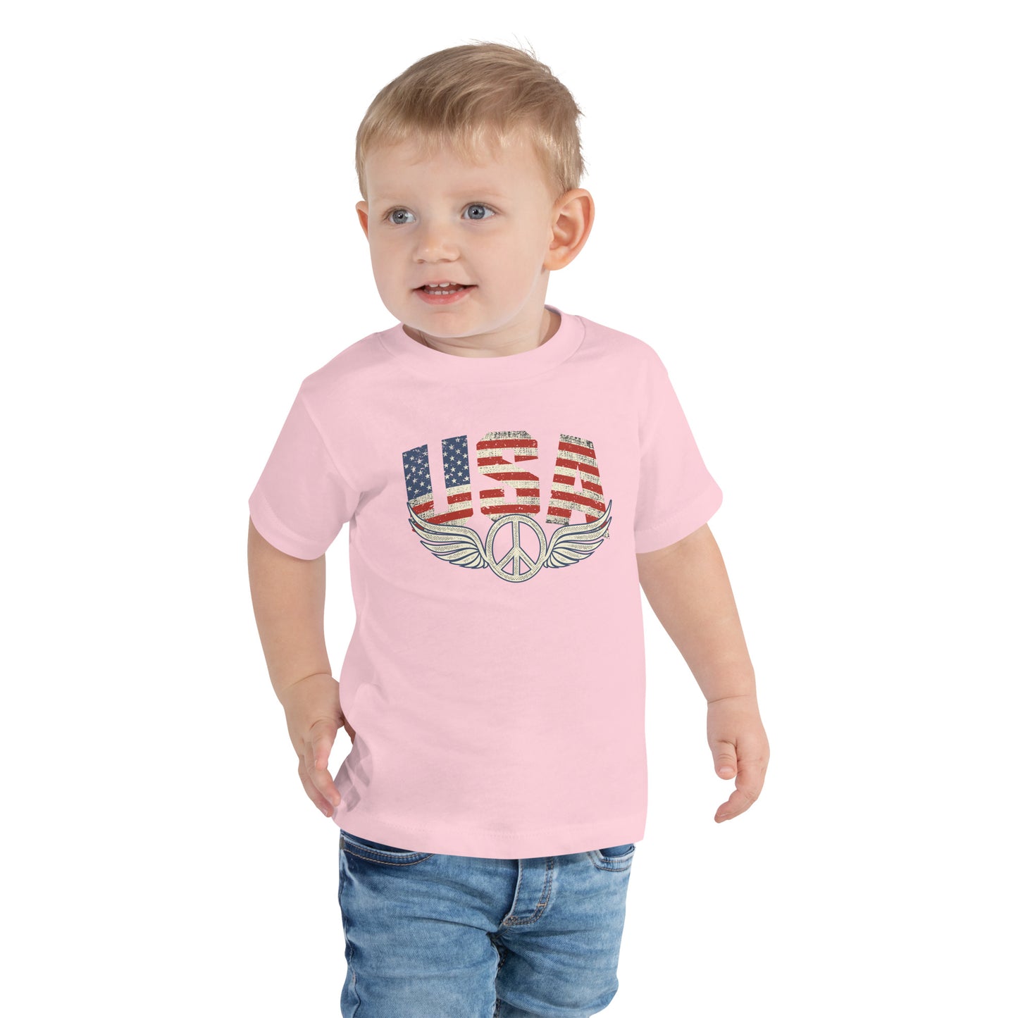 USA Flag Peace Sign Symbol Veteran Vintage Patriotic Kids Light Shirt