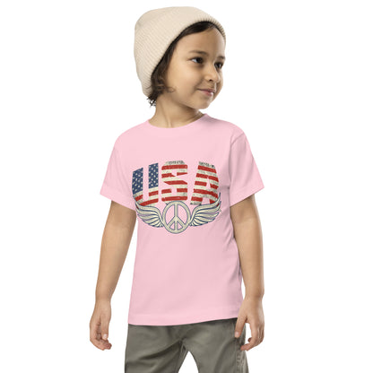 USA Flag Peace Sign Symbol Veteran Vintage Patriotic Kids Light Shirt