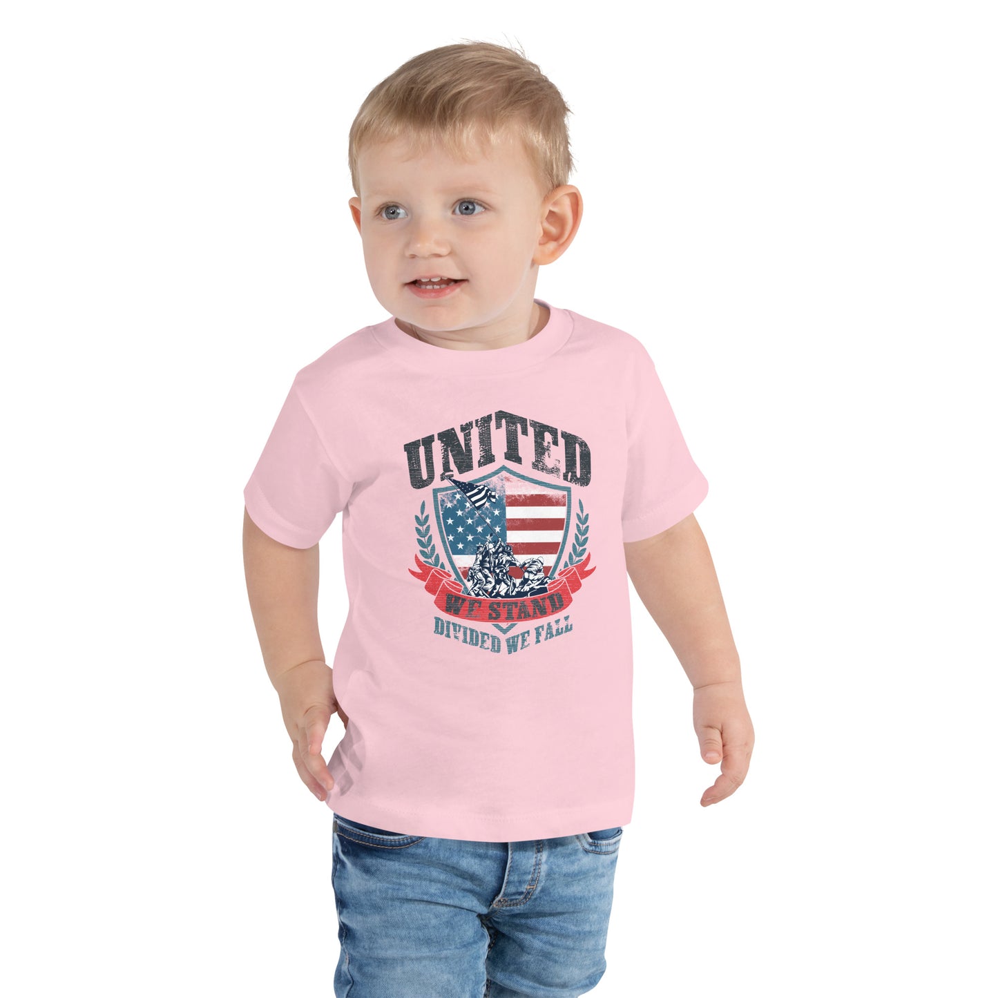 USA Flag Shield United We Stand Divided We Fall Kids Light Shirt