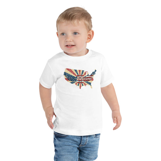 Retro American Flag Peace Sign Wings Map Light Kids Shirt