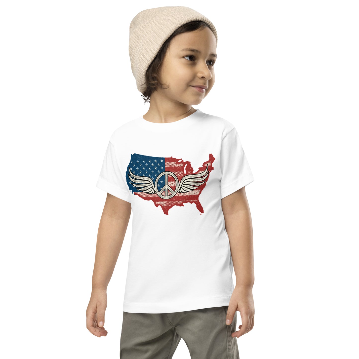 America Patriotic Peace Sign Symbol USA Flag Kids Shirt