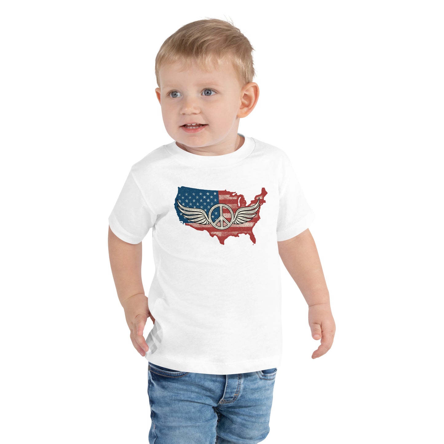 America Patriotic Peace Sign Symbol USA Flag Kids Shirt