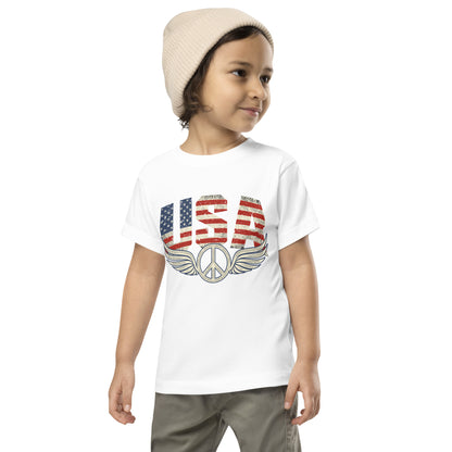 USA Flag Peace Sign Symbol Veteran Vintage Patriotic Kids Light Shirt