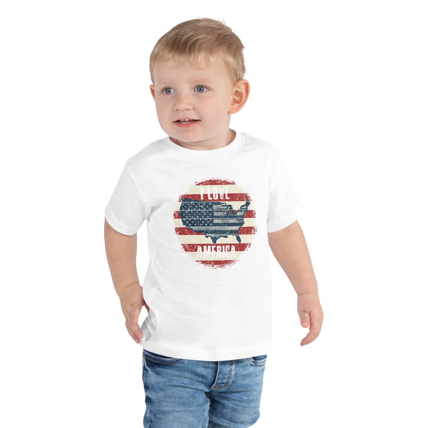 Retro Patriot I Love America USA Flag Map Kids Light Shirt