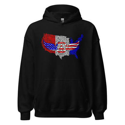 Patriot USA Flag Peace Sign Symbol Distressed Unisex Dark Hoodie