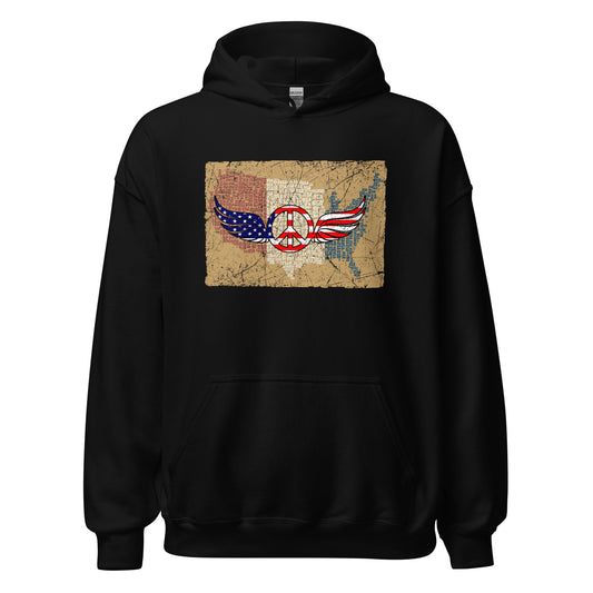 Vintage Red White Blue Peace Wings Symbol Unisex Dark Hoodie