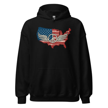 America Patriotic Peace Sign Symbol USA Flag Unisex Dark Hoodie