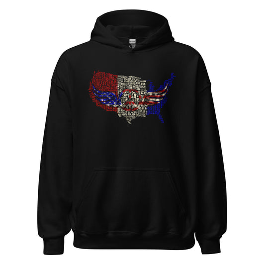 Distressed USA Map Retro Peace Symbol Unisex Dark Hoodie