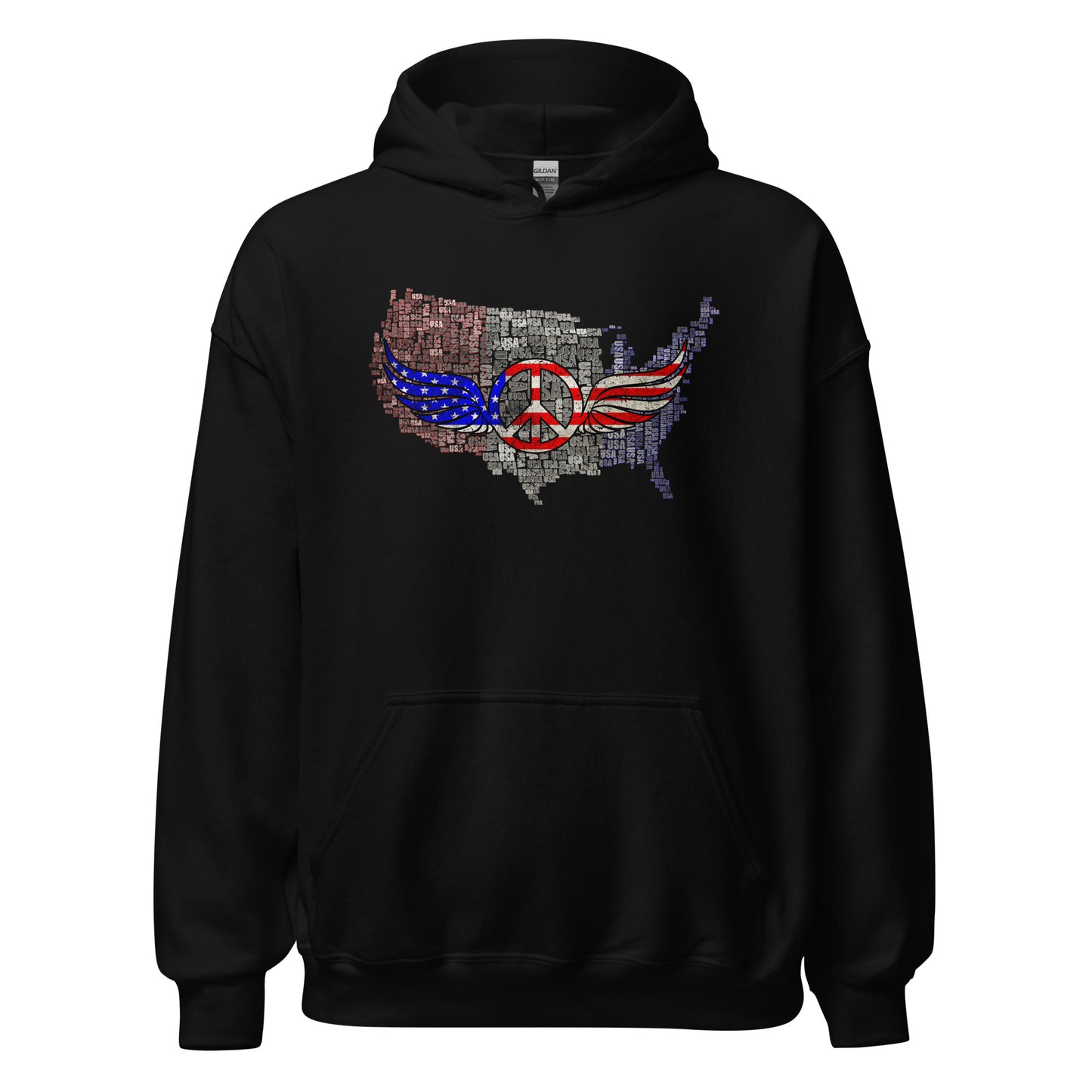 Vintage Style USA Map Peace Sign Wings Unisex Dark Hoodie