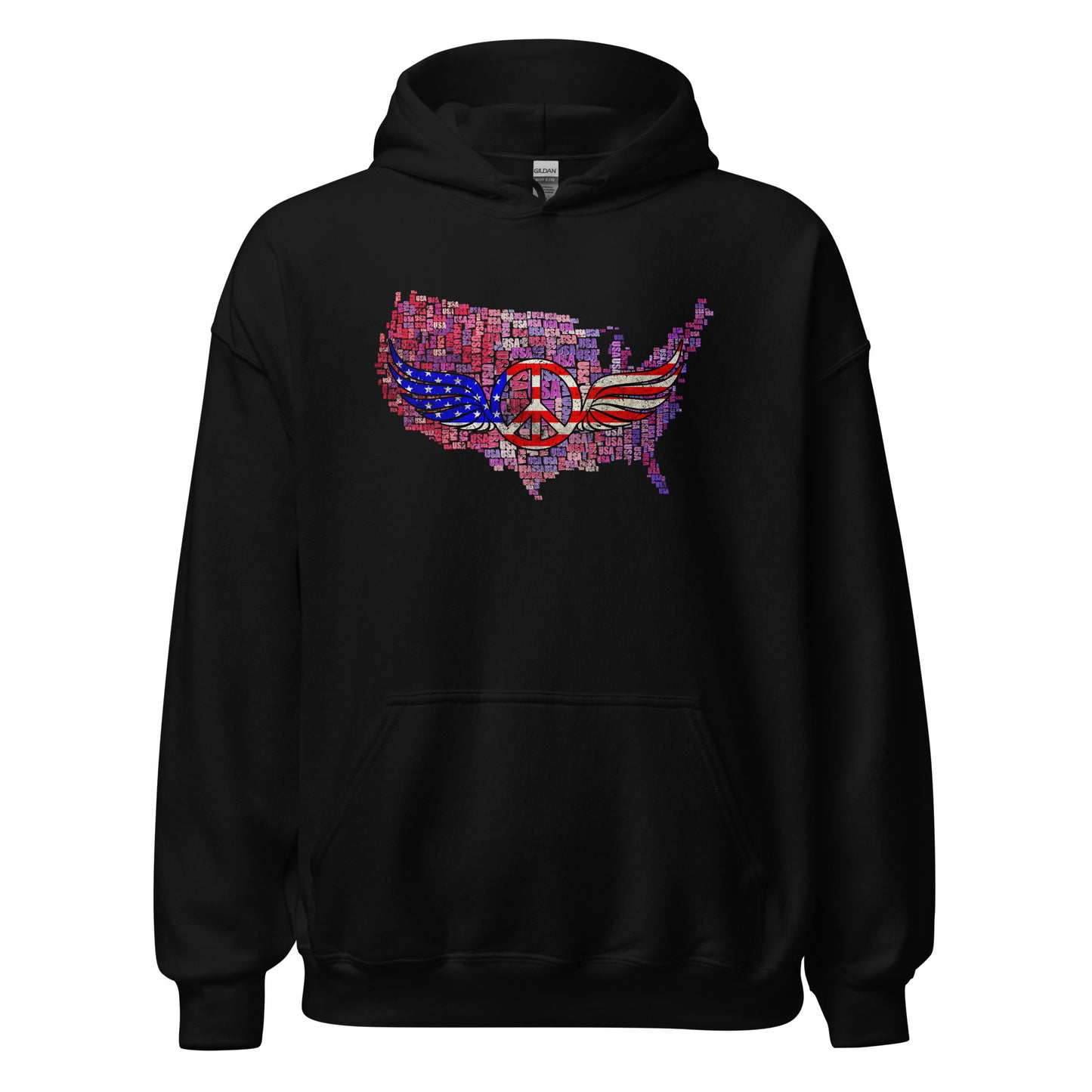 Military Patriotic Distressed USA Flag Graphic Unisex Dark Hoodie