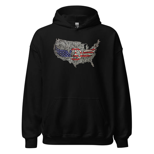 White USA Map with Peace Sign Wings For Army Wife Unisex Dark Hoodie