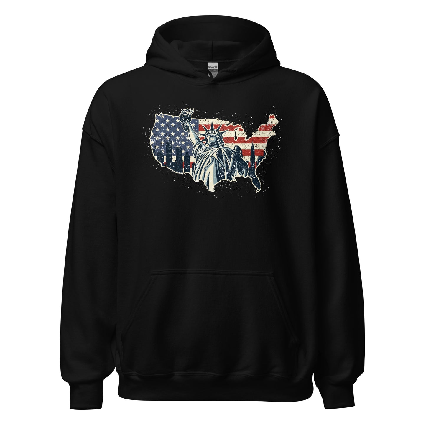 Distressed USA Flag Statue Of Liberty New York Men Women's Unisex Dark Hoodie