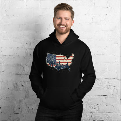 Vintage New York America Flag Patriot Military Unisex Dark Hoodie