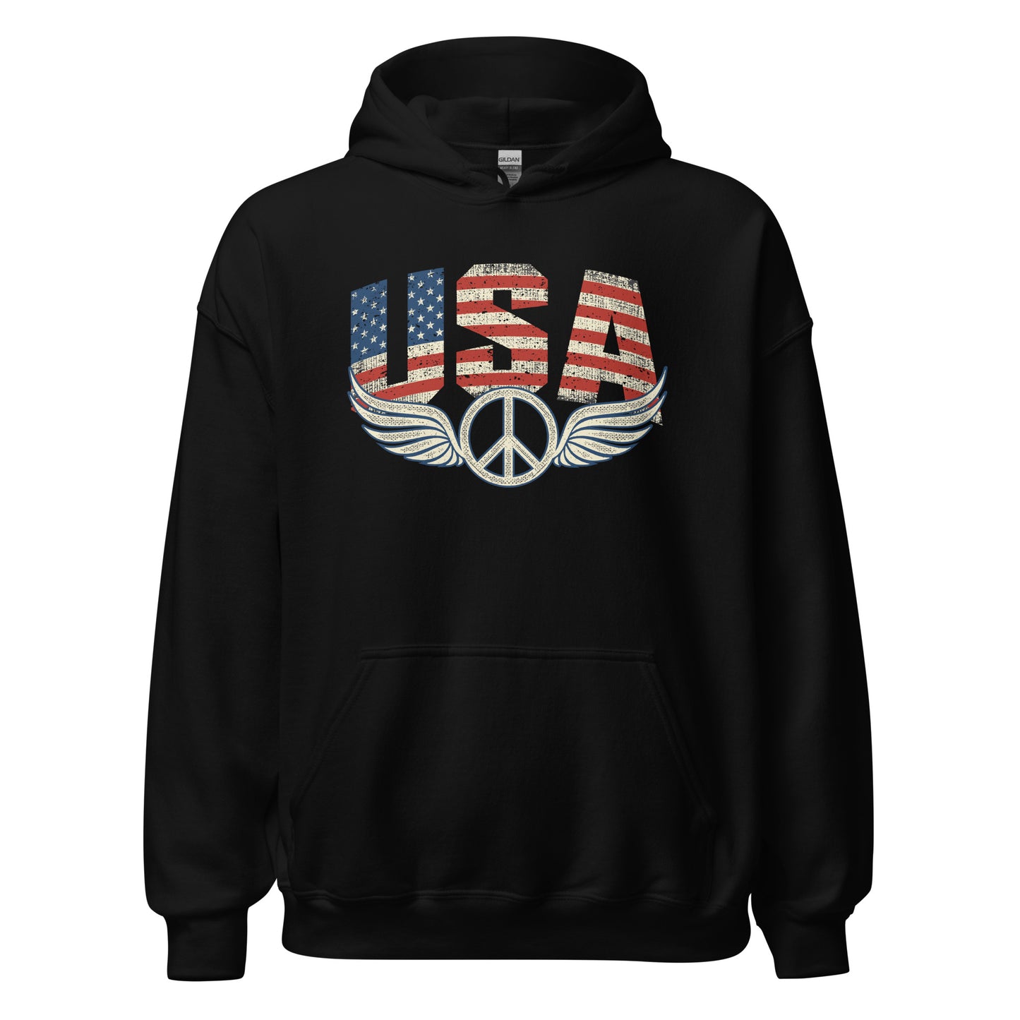 USA Flag Peace Sign Symbol Veteran Vintage Patriotic Unisex Dark Hoodie