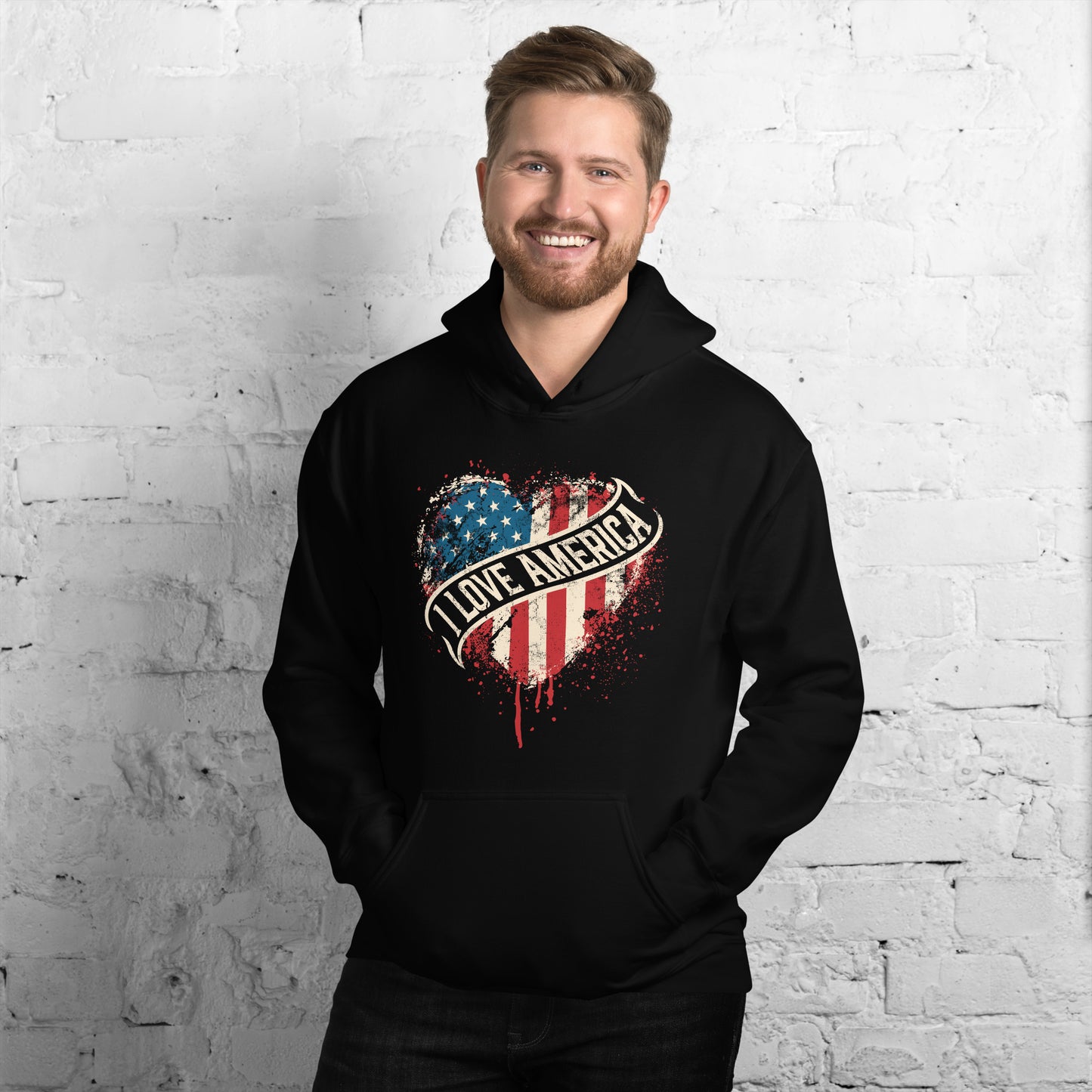 I Love America Vintage USA Map Unisex Dark Hoodie