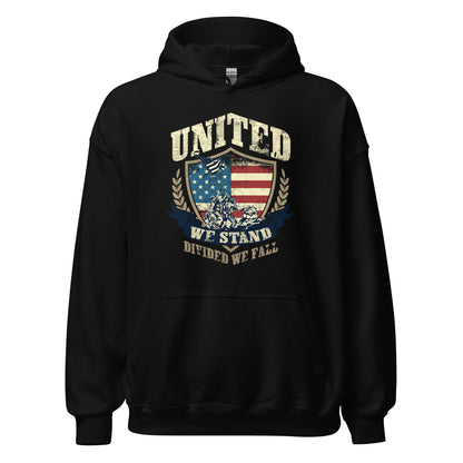 USA Flag Shield United We Stand Divided We Fall Unisex Dark Hoodie