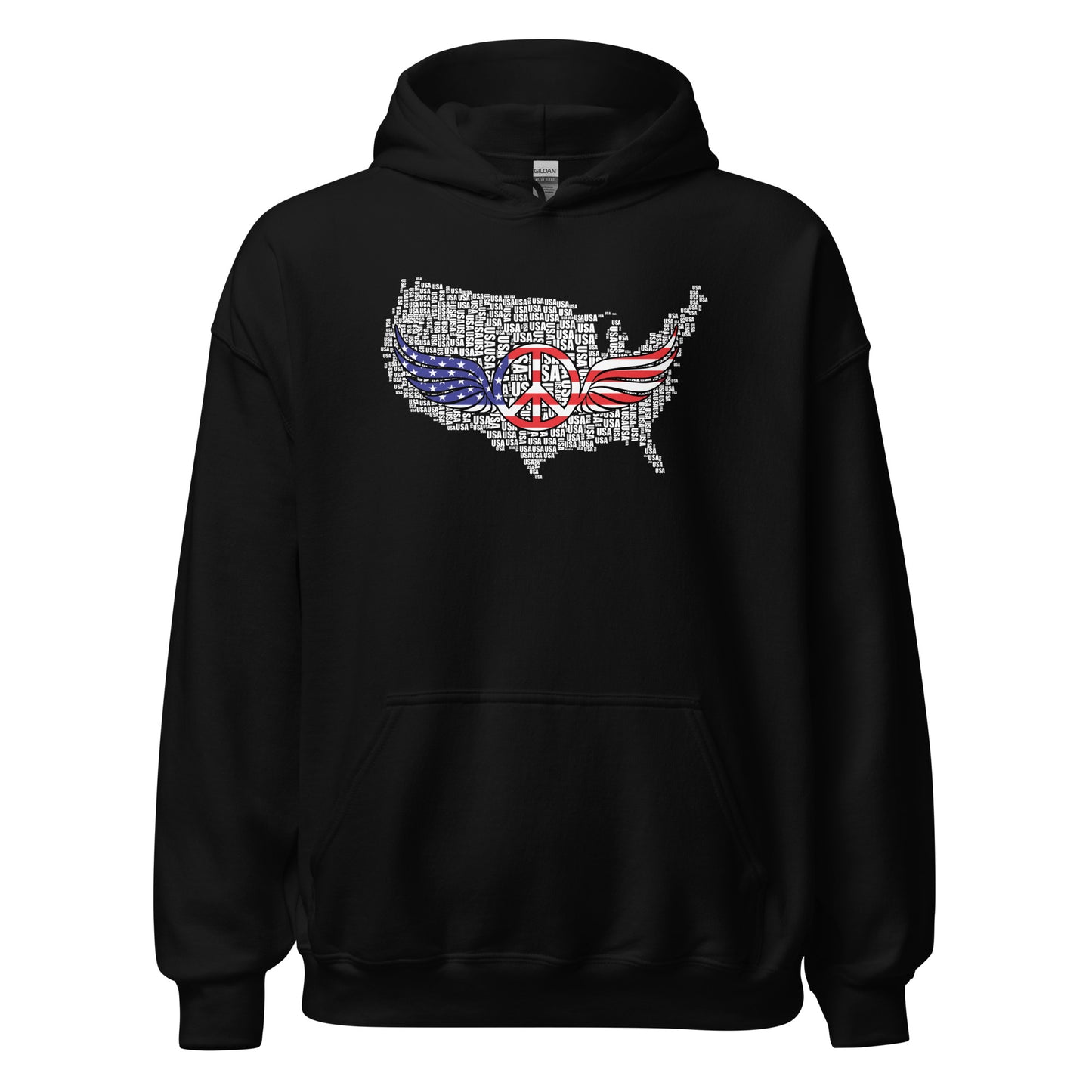 American Flag Peace Symbol Wings Unisex Dark Hoodie