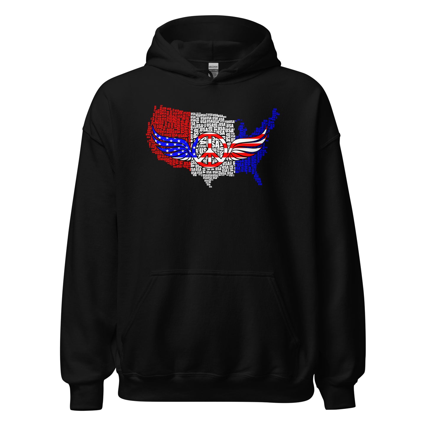 USA Map Red White Blue Patriotic Peace Sign Symbol Unisex Dark Hoodie