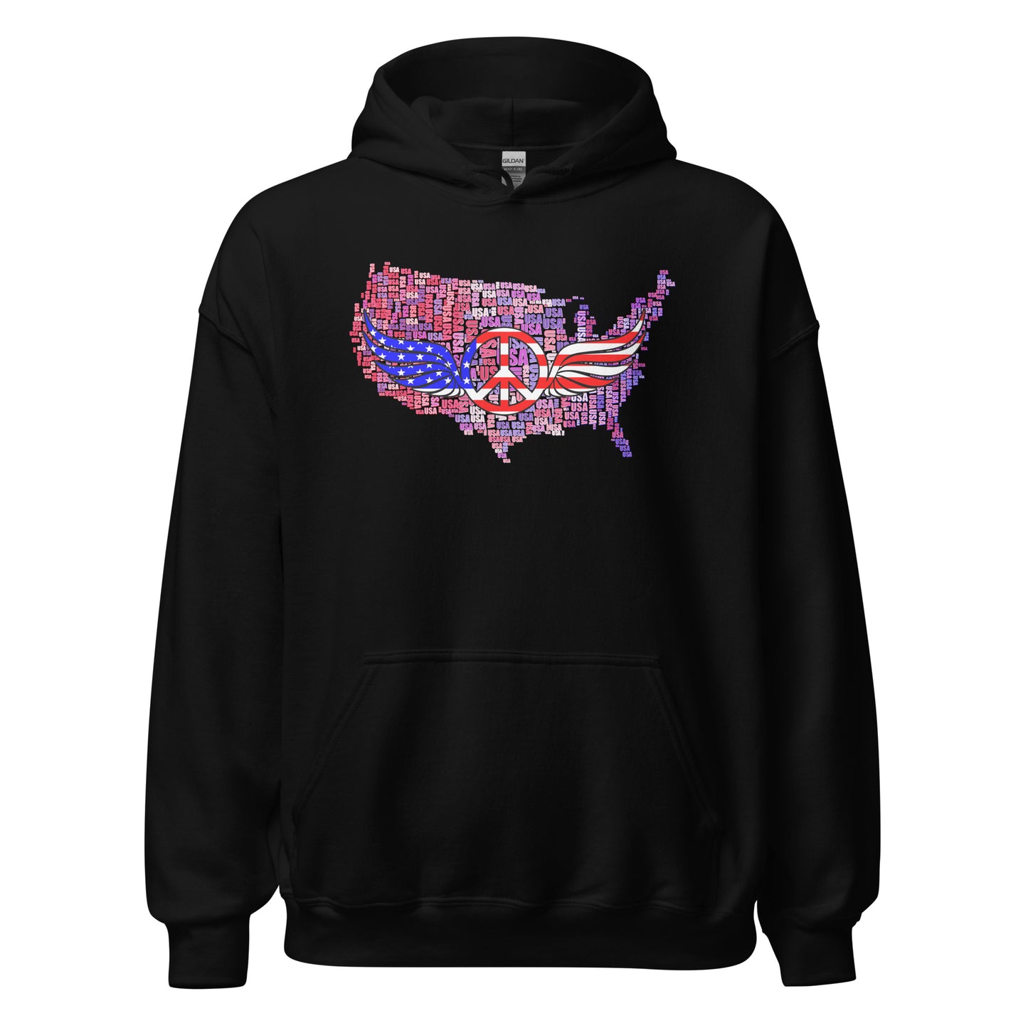 We The People Peace Wings Signs USA Map Unisex Dark Hoodie