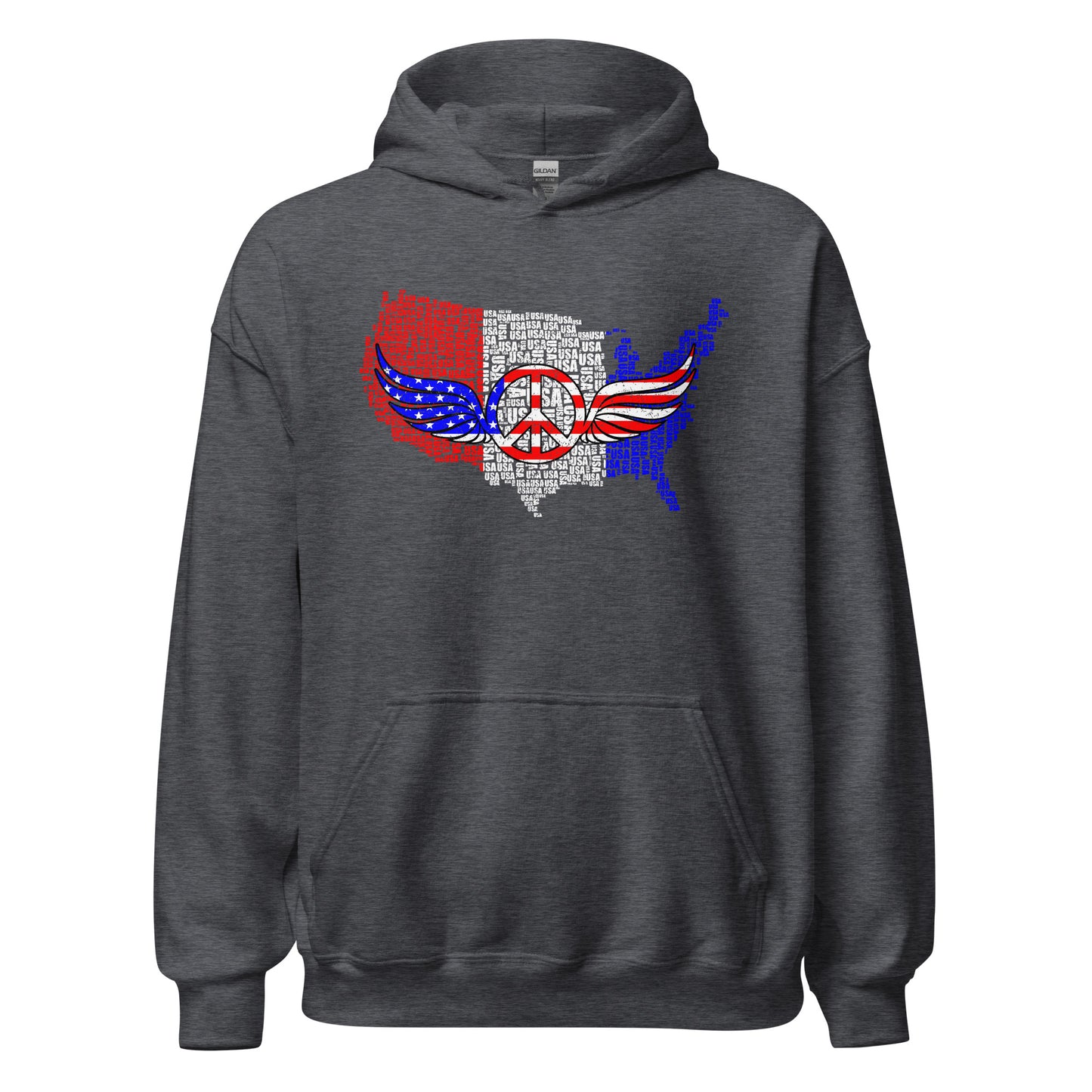 Patriot USA Flag Peace Sign Symbol Distressed Unisex Dark Hoodie