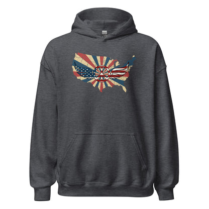 Retro American Flag Peace Sign Wings Map Unisex Dark Hoodie