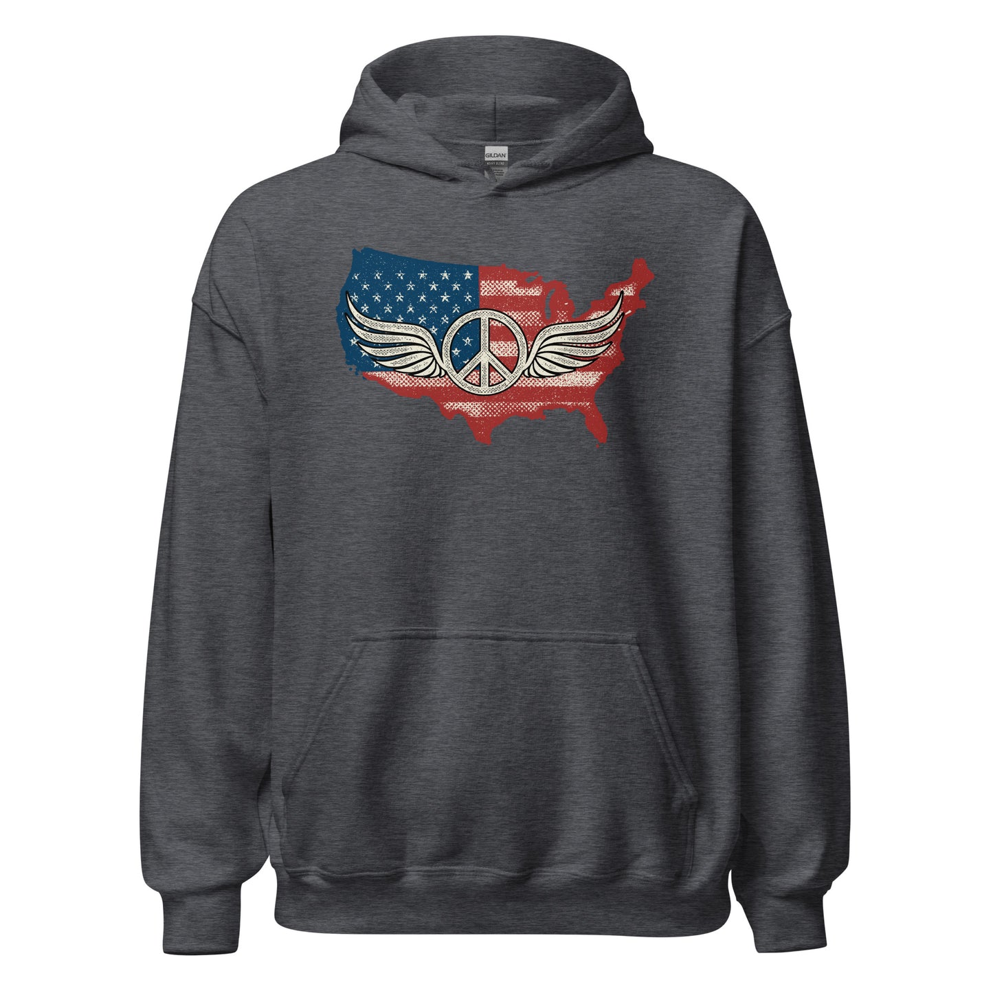 America Patriotic Peace Sign Symbol USA Flag Unisex Dark Hoodie