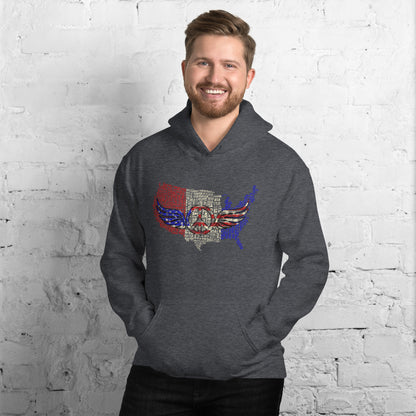 Distressed USA Map Retro Peace Symbol Unisex Dark Hoodie