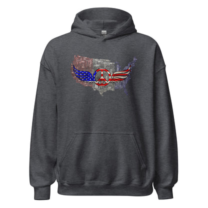 Vintage Style USA Map Peace Sign Wings Unisex Dark Hoodie