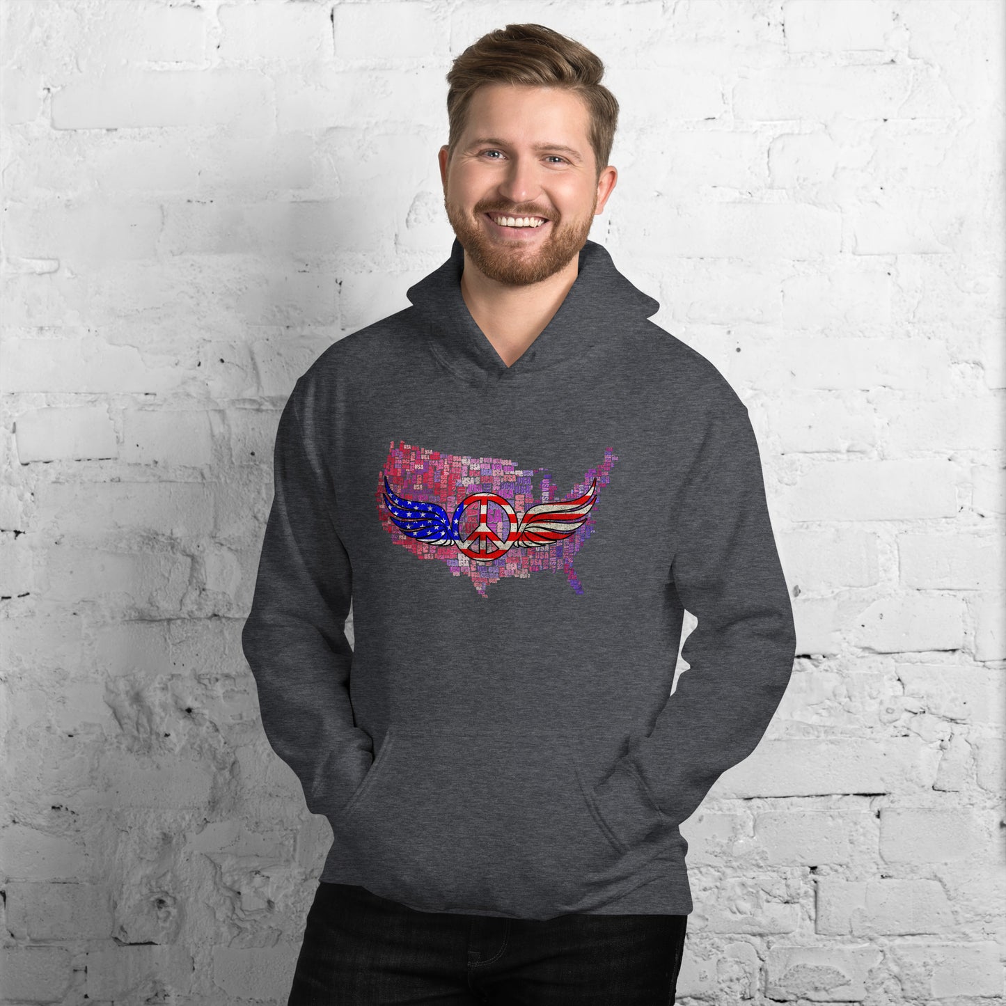 Military Patriotic Distressed USA Flag Graphic Unisex Dark Hoodie