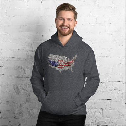 White USA Map with Peace Sign Wings For Army Wife Unisex Dark Hoodie