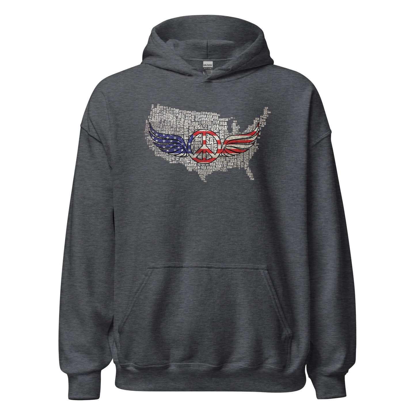 White USA Map with Peace Sign Wings For Army Wife Unisex Dark Hoodie