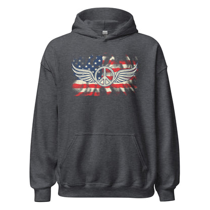 Military American Patriots Distressed Peace Sign Unisex Dark Hoodie