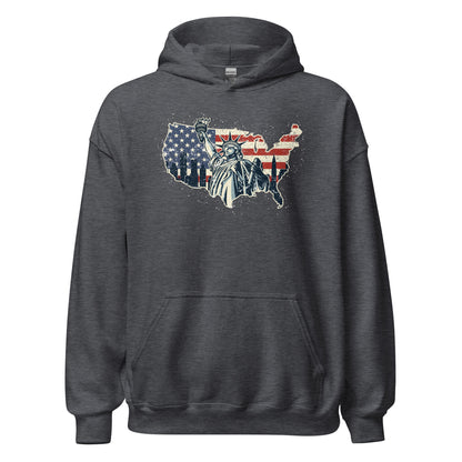 Distressed USA Flag Statue Of Liberty New York Men Women's Unisex Dark Hoodie