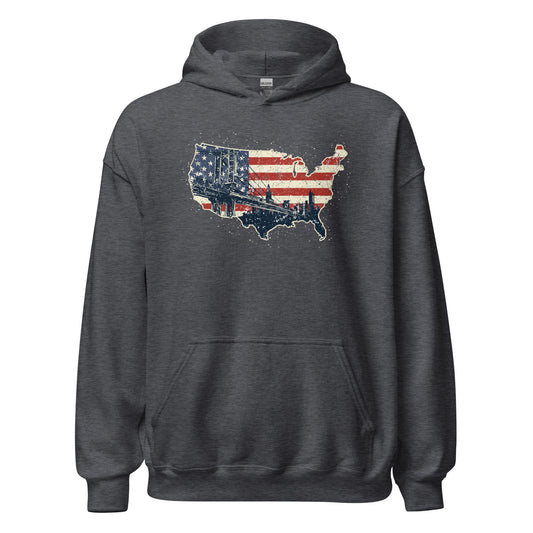 Vintage New York America Flag Patriot Military Unisex Dark Hoodie