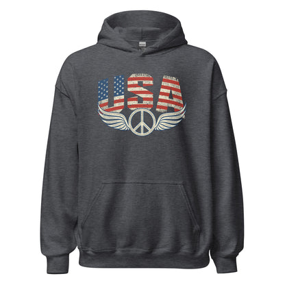 USA Flag Peace Sign Symbol Veteran Vintage Patriotic Unisex Dark Hoodie