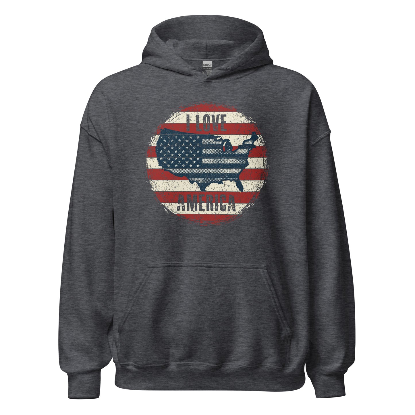 Retro Patriot I Love America USA Flag Map Unisex Dark Hoodie