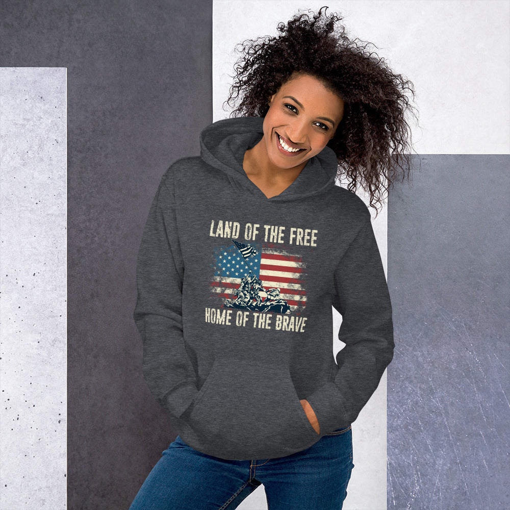 Vintage Land Of The Free Home Of The Brave Unisex Dark Hoodie