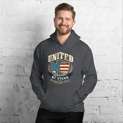 USA Flag Shield United We Stand Divided We Fall Unisex Dark Hoodie