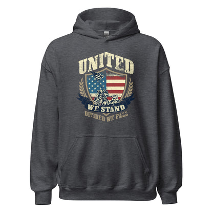 USA Flag Shield United We Stand Divided We Fall Unisex Dark Hoodie