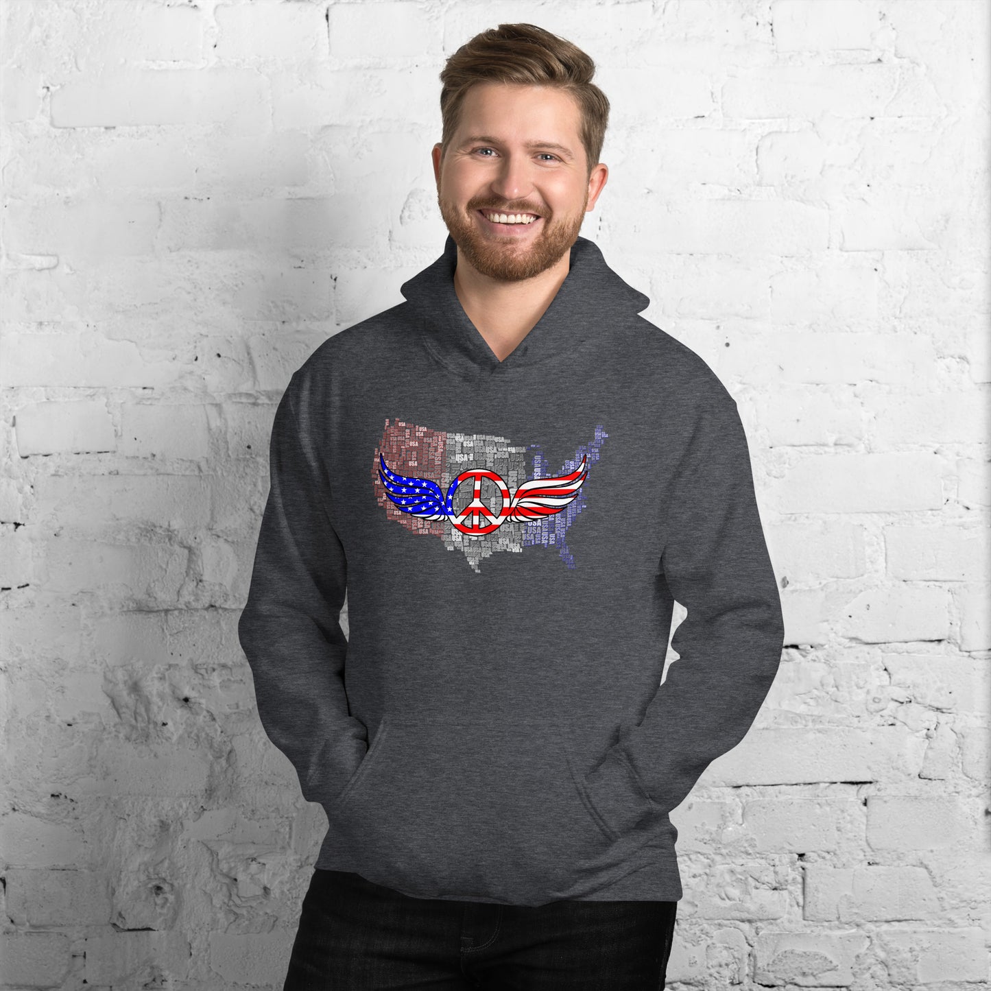 Patriotic T-Shirt USA Flag Peace With Wings Symbol Unisex Dark Hoodie