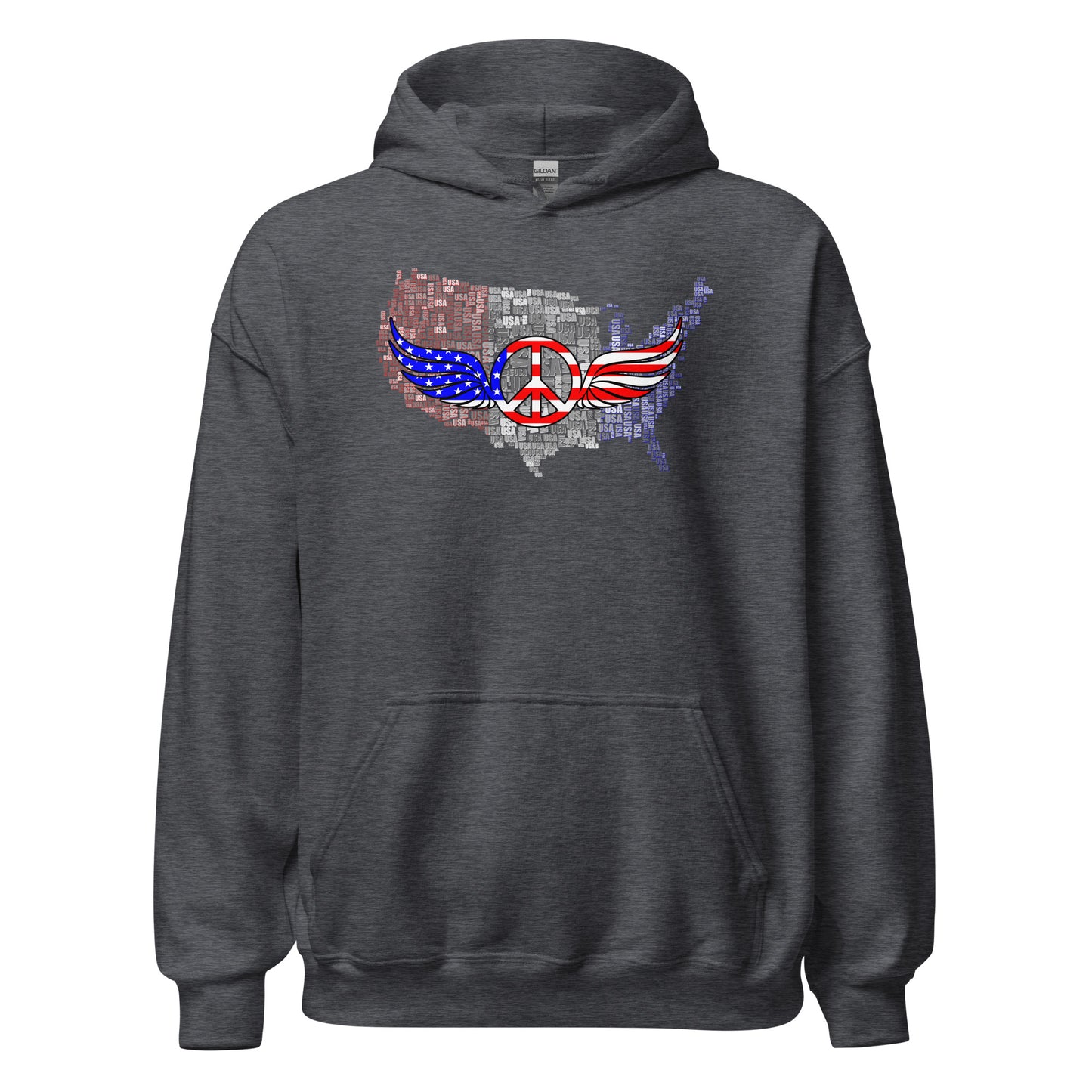 Patriotic T-Shirt USA Flag Peace With Wings Symbol Unisex Dark Hoodie