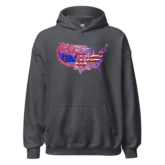 We The People Peace Wings Signs USA Map Unisex Dark Hoodie